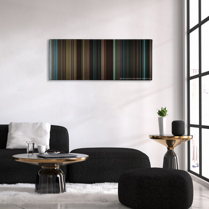 Disturbia color palette canvas above a black sofa with a gold-topped table