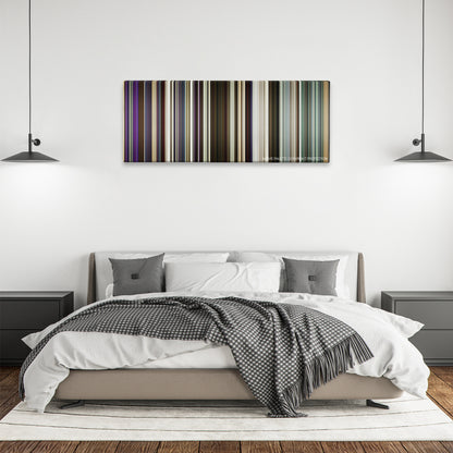 Hustlers color palette canvas above a bed, between two black pendant lamps