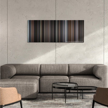 Sleepless in Seattle color palette canvas on a concrete wall above a gray sectional sofa