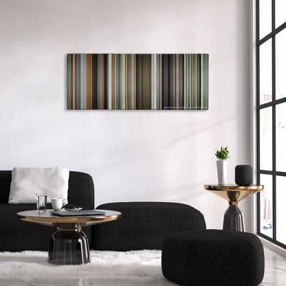 The Lobster color palette canvas above a black sofa with a gold-topped table