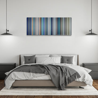 Bad Boys II color palette canvas above a bed, between two black pendant lamps