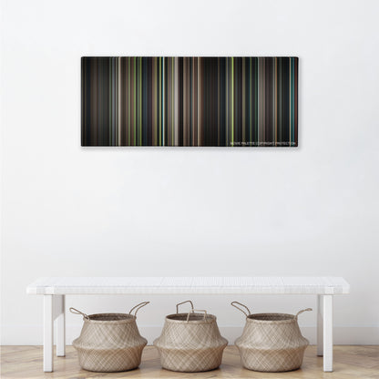 The Handmaiden color palette canvas above a white bench with three woven baskets
