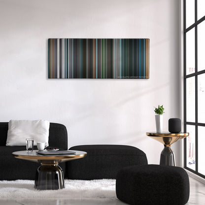 I, Robot color palette canvas above a black sofa with a gold-topped table