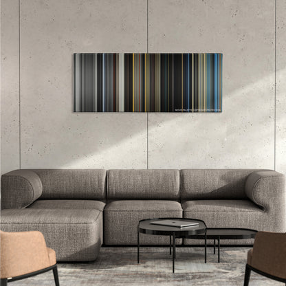 The Giver color palette canvas on a concrete wall above a gray sectional sofa