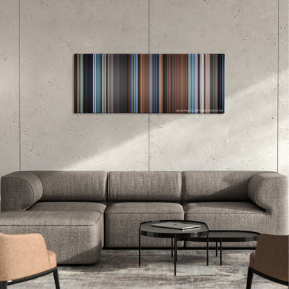 A Ghost Story color palette canvas on a concrete wall above a gray sectional sofa