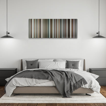 Spotlight color palette canvas above a bed, between two black pendant lamps