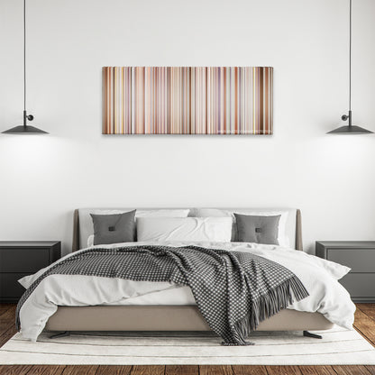 Senna color palette canvas above a bed, between two black pendant lamps