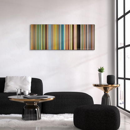 Primer color palette canvas above a black sofa with a gold-topped table
