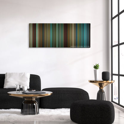 Hancock color palette canvas above a black sofa with a gold-topped table