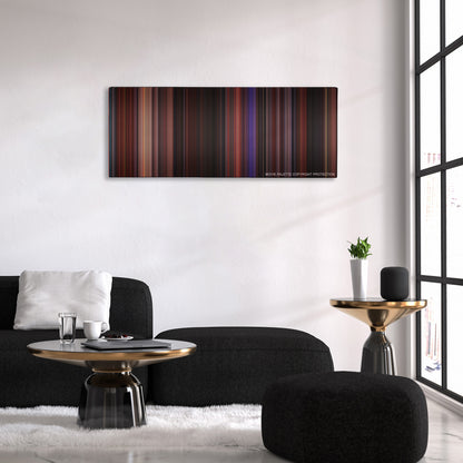 Hocus Pocus color palette canvas above a black sofa with a gold-topped table
