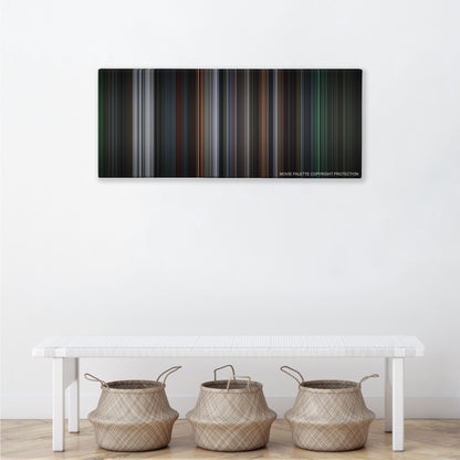 8 Mile color palette canvas above a white bench with three woven baskets