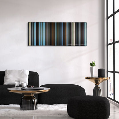 Silent Hill color palette canvas above a black sofa with a gold-topped table