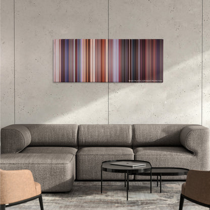 Team America: World Police color palette canvas on a concrete wall above a gray sectional sofa