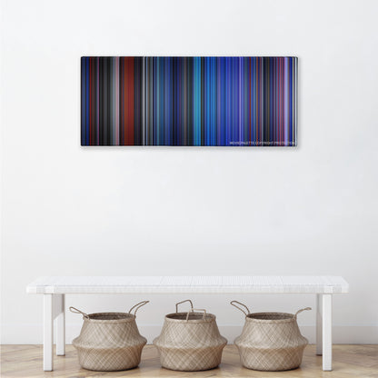 TRON color palette canvas above a white bench with three woven baskets