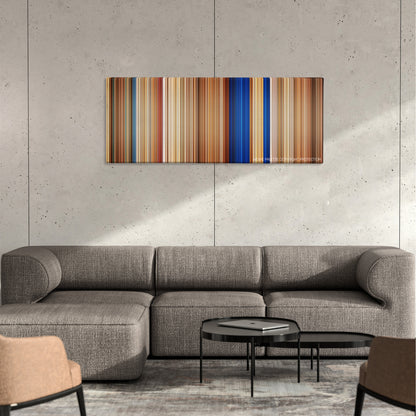 Mad Max: Fury Road color palette canvas on a concrete wall above a gray sectional sofa