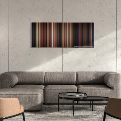 Mulholland Drive color palette canvas on a concrete wall above a gray sectional sofa