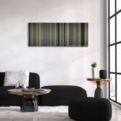 Body of Lies color palette canvas above a black sofa with a gold-topped table