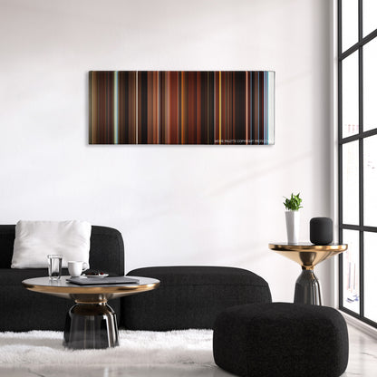 This Is the End color palette canvas above a black sofa with a gold-topped table