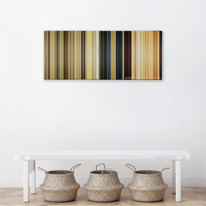 Seven Psychopaths color palette canvas above a white bench with three woven baskets