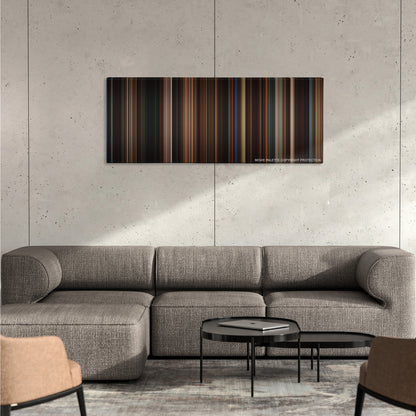 Memoirs of a Geisha color palette canvas on a concrete wall above a gray sectional sofa