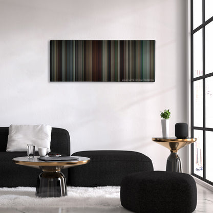 Robin Hood color palette canvas above a black sofa with a gold-topped table