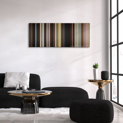 Crazy, Stupid, Love. color palette canvas above a black sofa with a gold-topped table