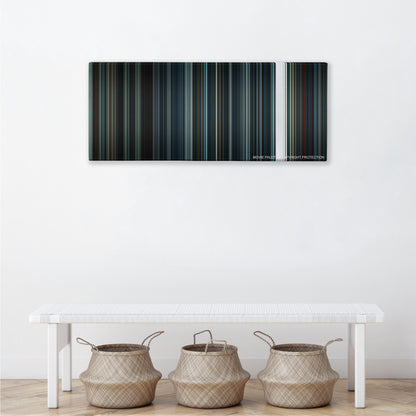 Arrival color palette canvas above a white bench with three woven baskets