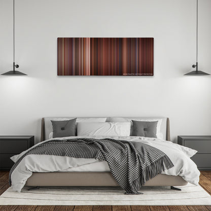 A Few Good Men color palette canvas above a bed, between two black pendant lamps