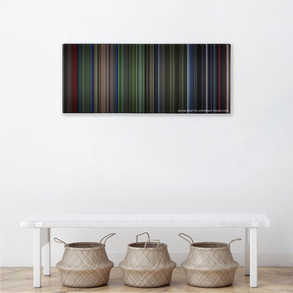 Predator color palette canvas above a white bench with three woven baskets