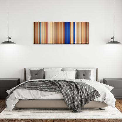 Mad Max: Fury Road color palette canvas above a bed, between two black pendant lamps