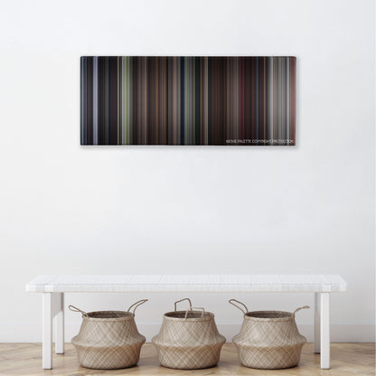 Elizabethtown color palette canvas above a white bench with three woven baskets