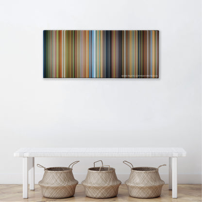 The Fox and the Hound color palette canvas above a white bench with three woven baskets