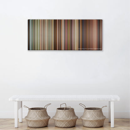 Draft Day color palette canvas above a white bench with three woven baskets