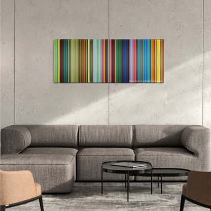 Kung Fu Panda 3 color palette canvas on a concrete wall above a gray sectional sofa