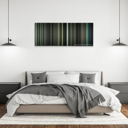 Fight Club color palette canvas above a bed, between two black pendant lamps