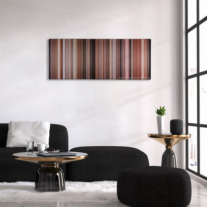 A Christmas Story color palette canvas above a black sofa with a gold-topped table