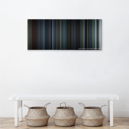 The Adjustment Bureau color palette canvas above a white bench with three woven baskets