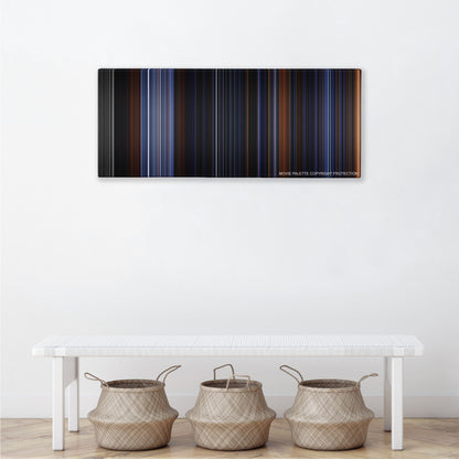 Van Helsing color palette canvas above a white bench with three woven baskets