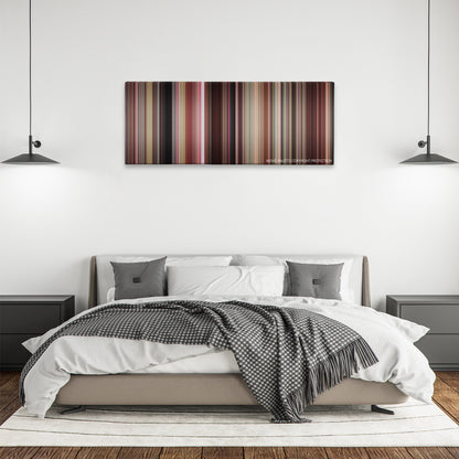 Fast Times at Ridgemont High color palette canvas above a bed, between two black pendant lamps