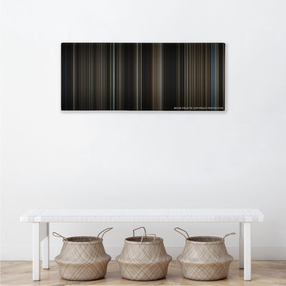 Lincoln color palette canvas above a white bench with three woven baskets