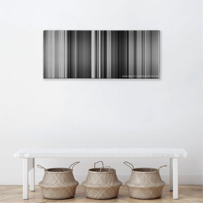 Psycho color palette canvas above a white bench with three woven baskets