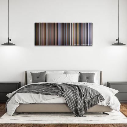 Pink Floyd: The Wall color palette canvas above a bed, between two black pendant lamps