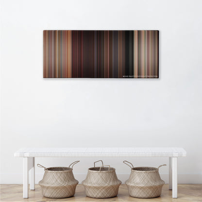 Sixteen Candles color palette canvas above a white bench with three woven baskets