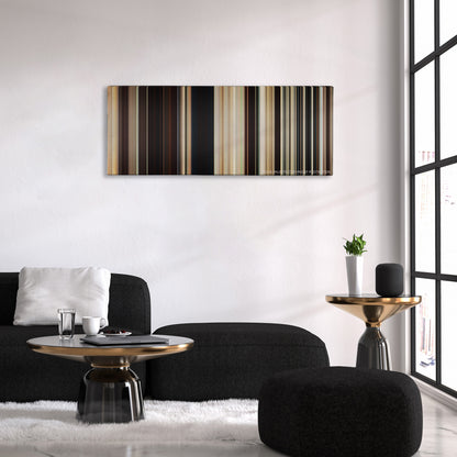 Cowboys & Aliens color palette canvas above a black sofa with a gold-topped table
