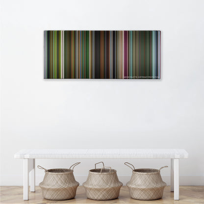 Oldboy color palette canvas above a white bench with three woven baskets