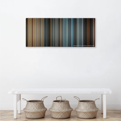 The A-Team color palette canvas above a white bench with three woven baskets