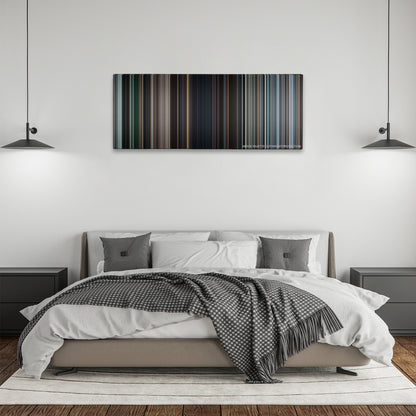 Rogue One: A Star Wars Story color palette canvas above a bed, between two black pendant lamps