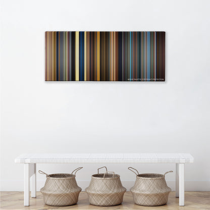 Guardians of the Galaxy Vol. 2 color palette canvas above a white bench with three woven baskets