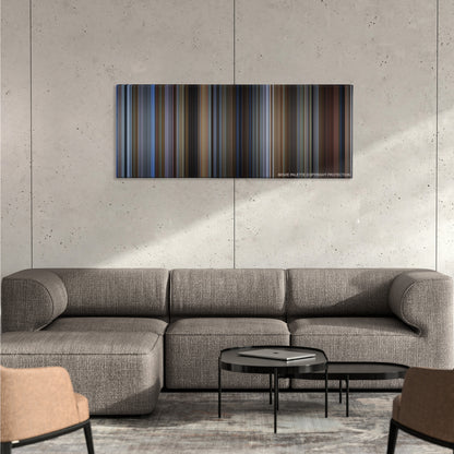 Groundhog Day color palette canvas on a concrete wall above a gray sectional sofa