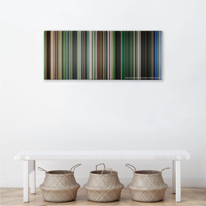 Dawn of the Dead color palette canvas above a white bench with three woven baskets